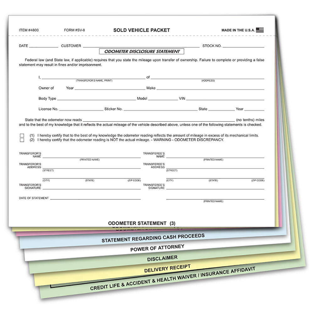 Sold Vehicle Combination Form (SV-8)