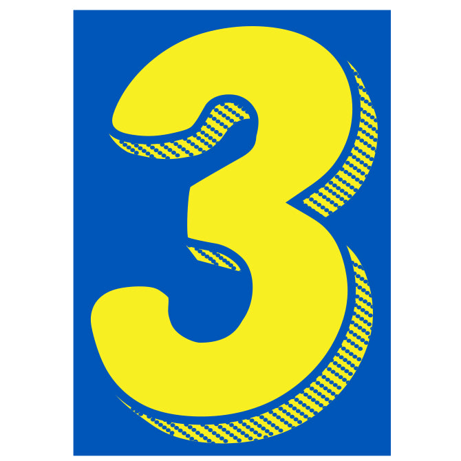 7-1/2" Shadow Number Decals - Yellow/Blue