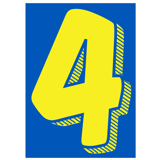 7-1/2" Shadow Number Decals - Yellow/Blue