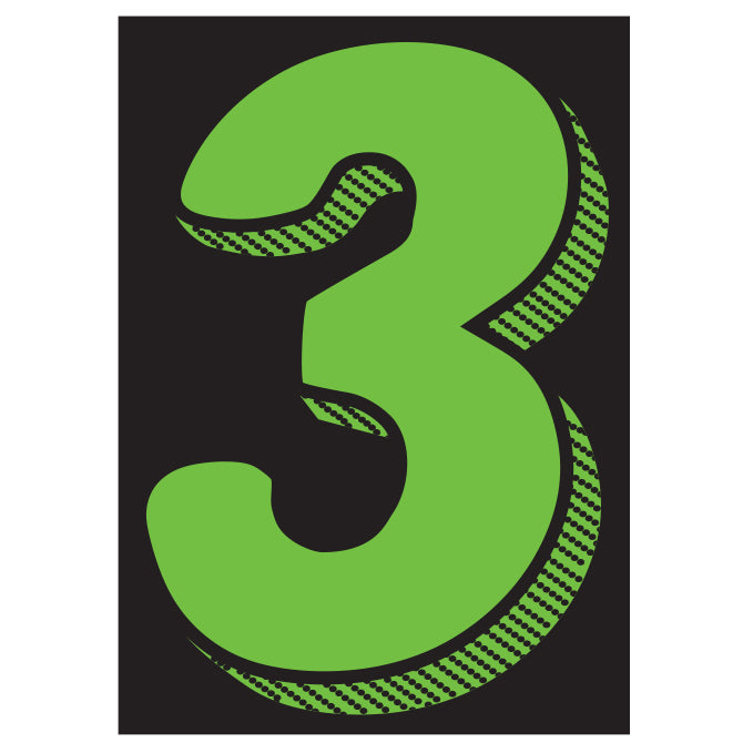 7-1/2" Shadow Number Decals - Fluorescent Green/Black