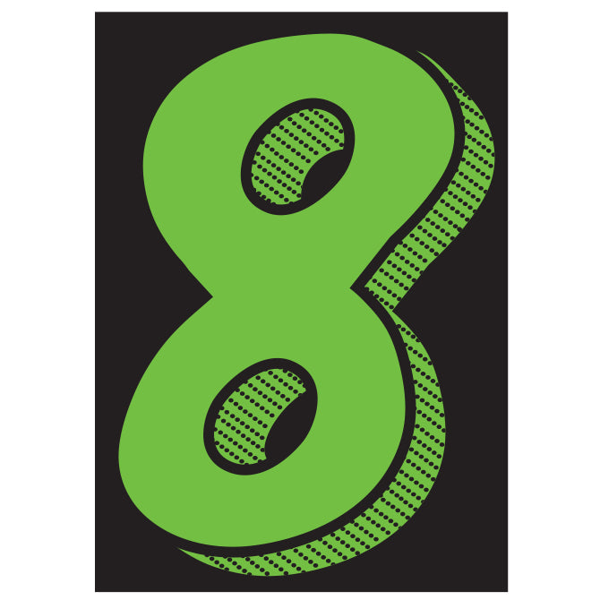 7-1/2" Shadow Number Decals - Fluorescent Green/Black