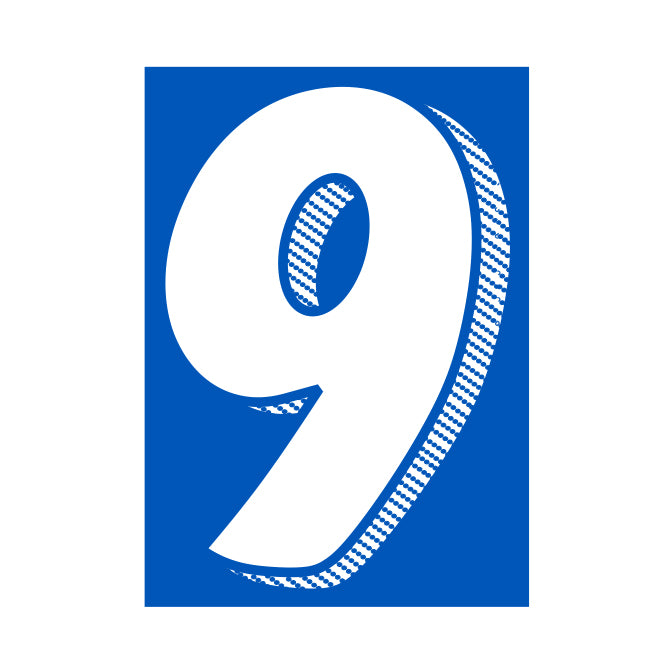 7-1/2" Shadow Number Decals - White/Blue