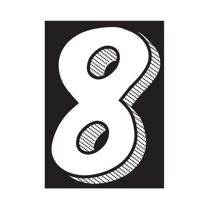 7-1/2" Shadow Number Decals - White/Black