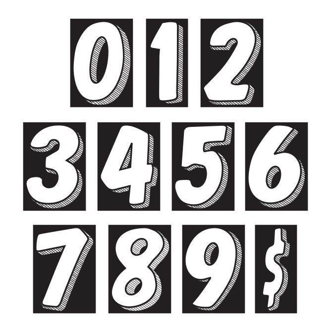 7-1/2" Shadow Number Decals - White/Black