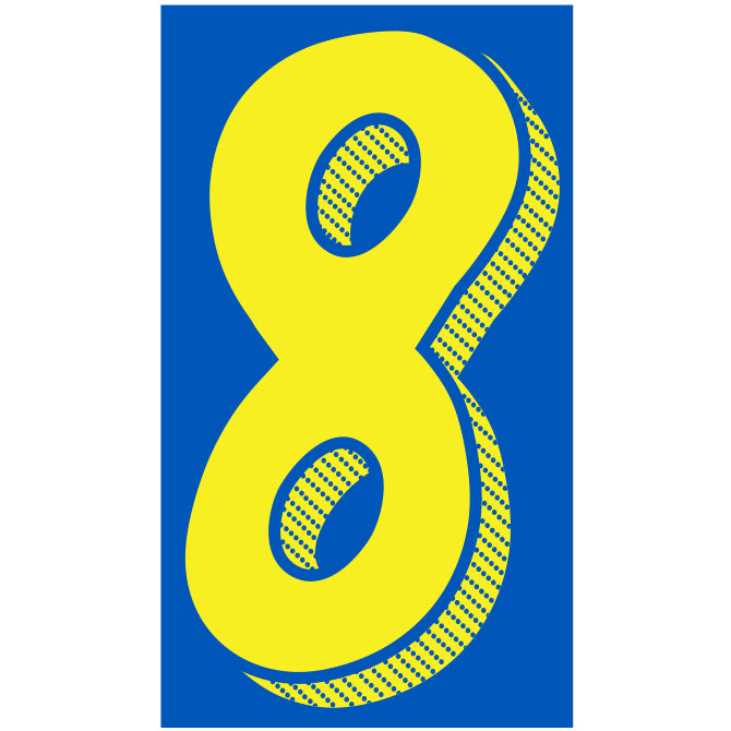 11-1/2" Shadow Number Decals - Yellow/Blue
