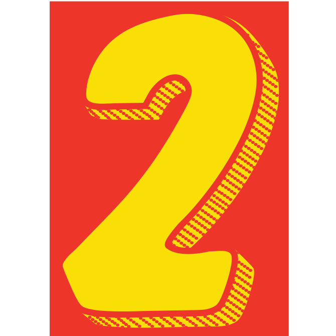7-1/2" Shadow Number Decals - Yellow/Red
