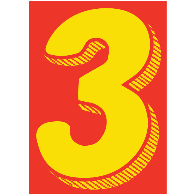 7-1/2" Shadow Number Decals - Yellow/Red
