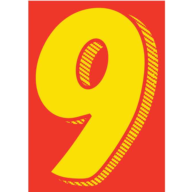 7-1/2" Shadow Number Decals - Yellow/Red