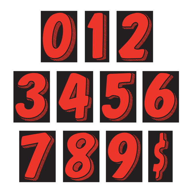 7-1/2" Shadow Number Decals - Red/Black