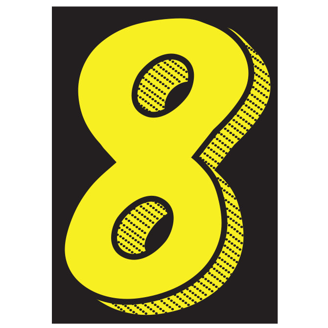 7-1/2" Shadow Number Decals - Yellow/Black