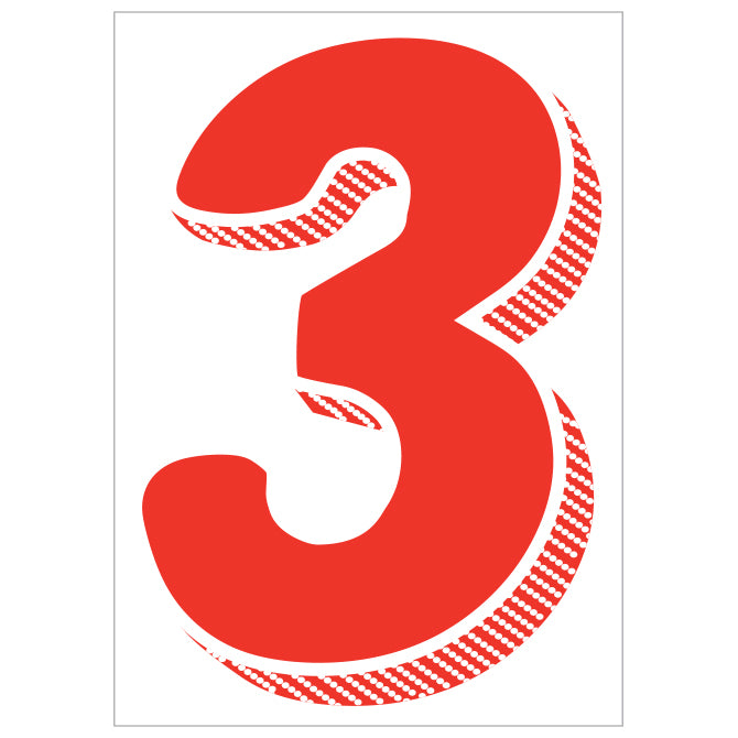 7-1/2" Shadow Number Decals - Red/White