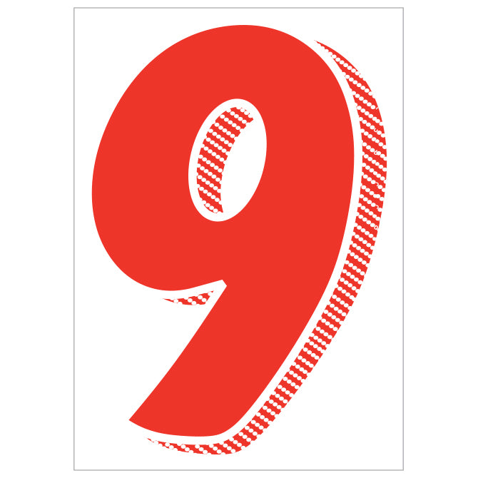 7-1/2" Shadow Number Decals - Red/White