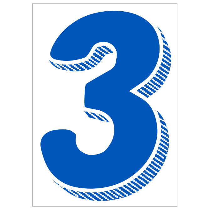 7-1/2" Shadow Number Decals - Blue/White