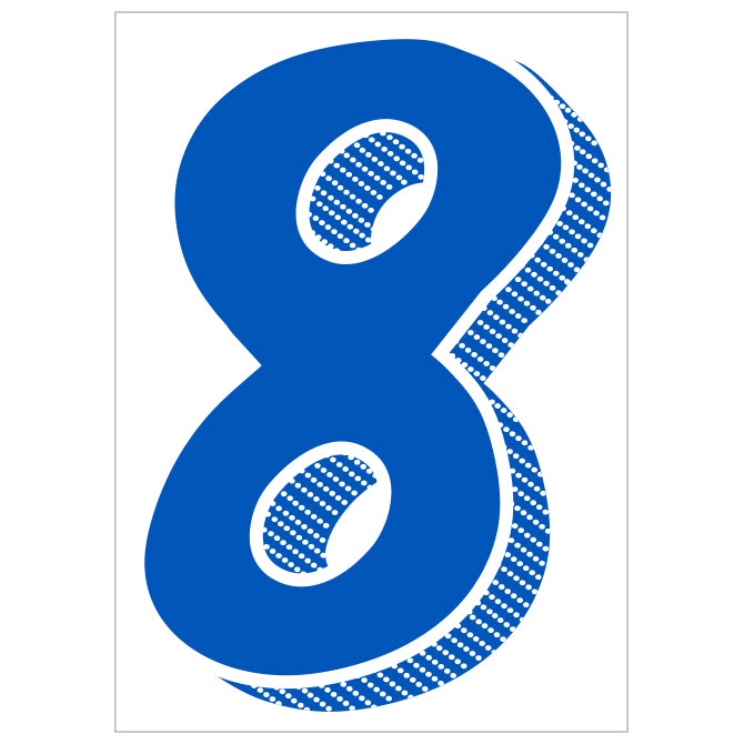 7-1/2" Shadow Number Decals - Blue/White
