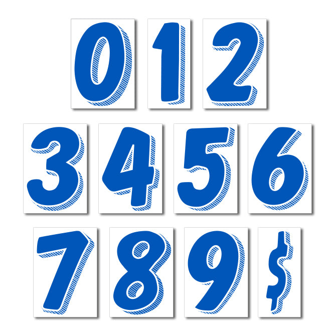 7-1/2" Shadow Number Decals - Blue/White
