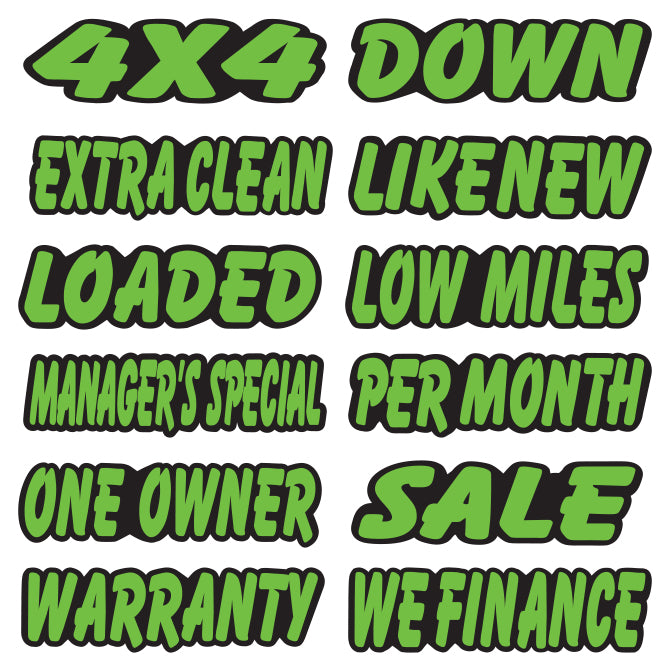 Die Cut Slogan Decals - Fluorescent Green/Black