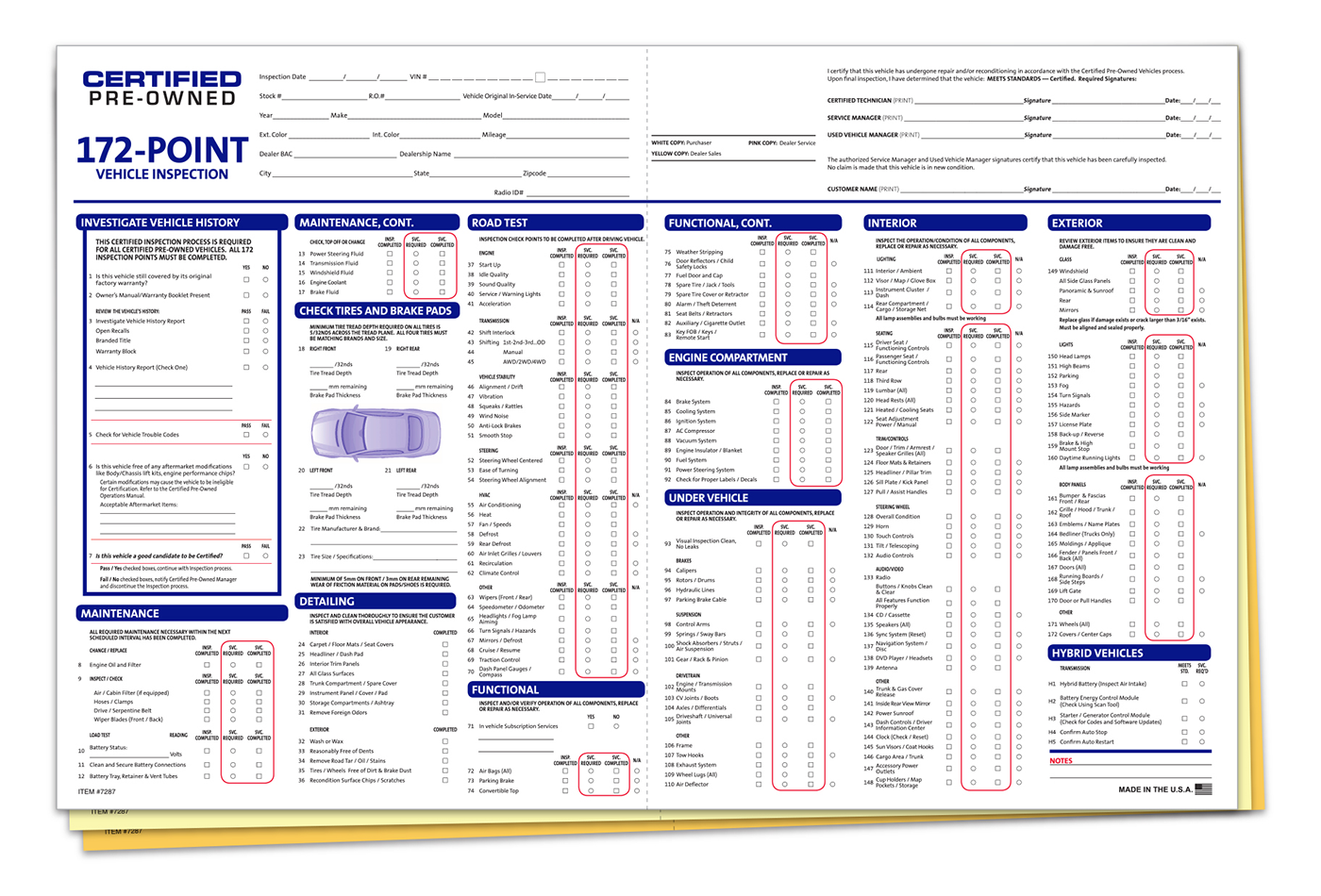 Multi-Point Inspection Form 3-Part - Certified Pre-Owned 172-Point Vehicle Inspection