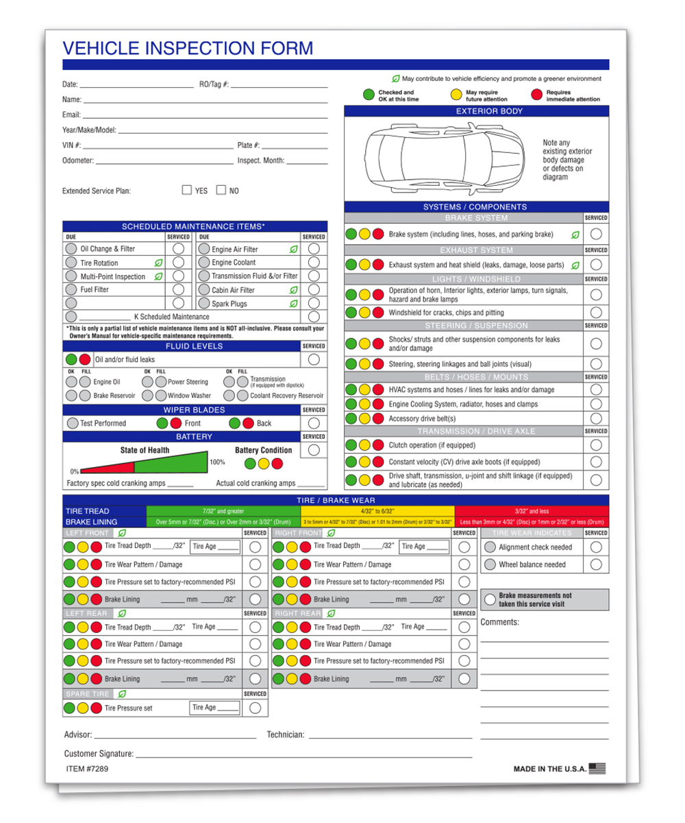Generic Multi-Point Inspection Form 2-Part - Vehicle Inspection (Eco)