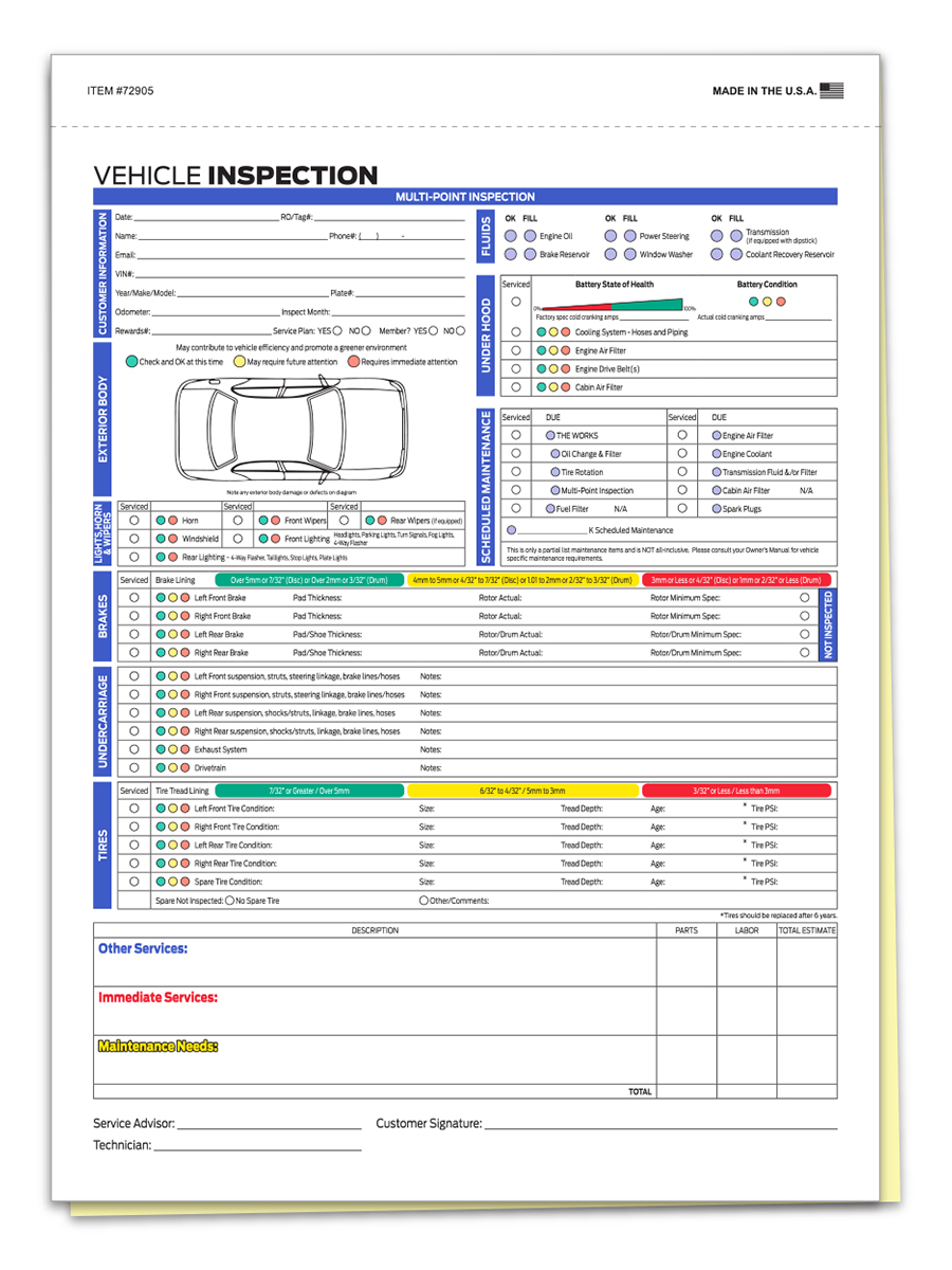 Generic Multi-Point Inspection Form 2-Part - F Series