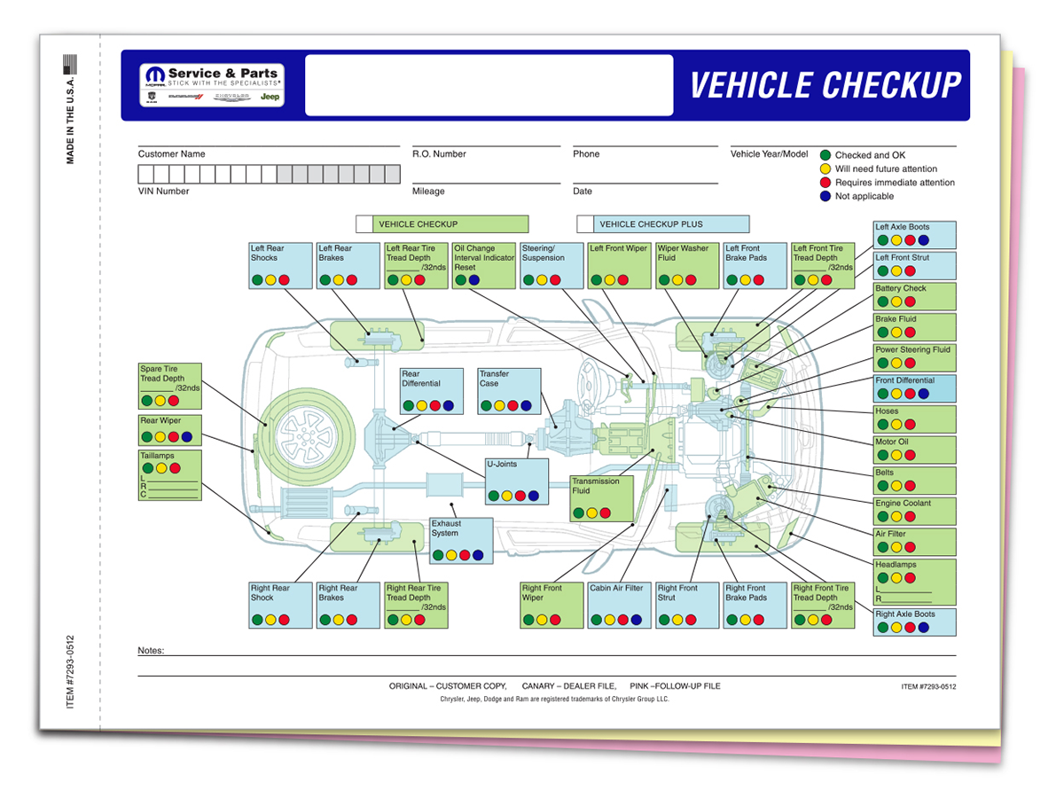 Mfr Specific Multi-Point Inspection Form 3-Part - Chrysler