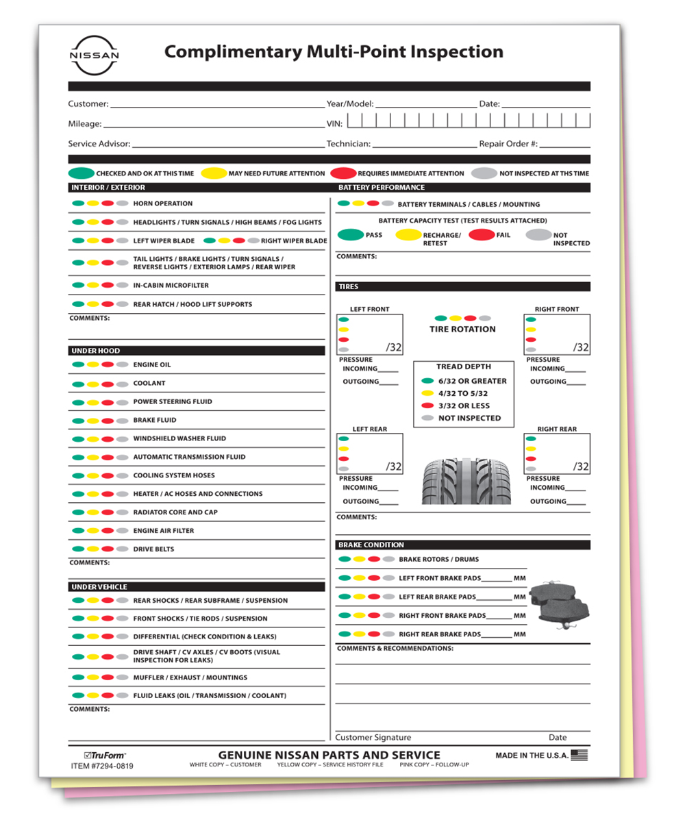 Mfr Specific Multi-Point Inspection Form 3-Part - Nissan