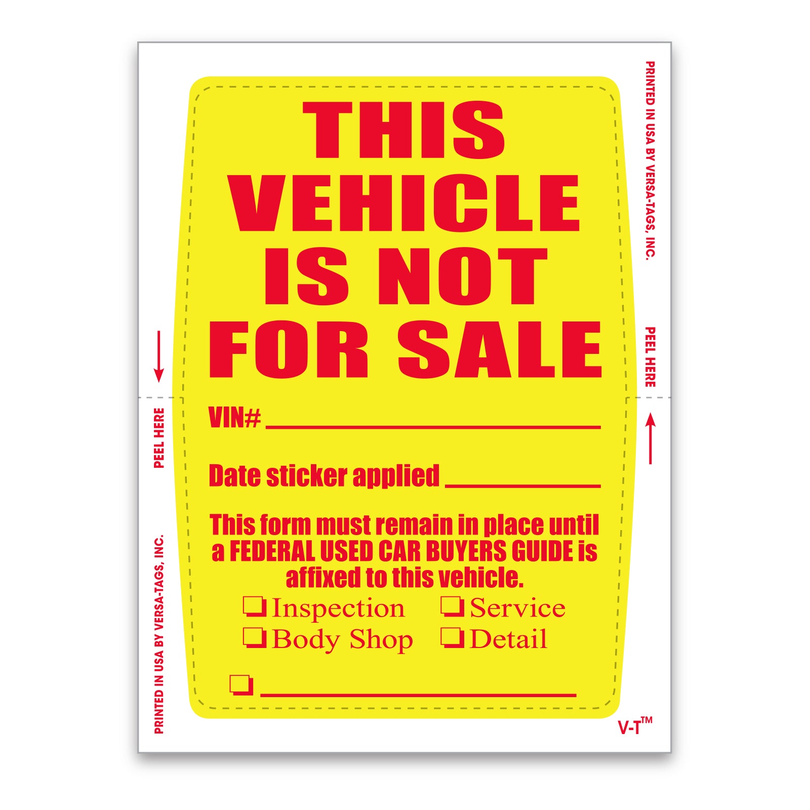 Vehicle Not For Sale Stickers (Face Stick) (815)