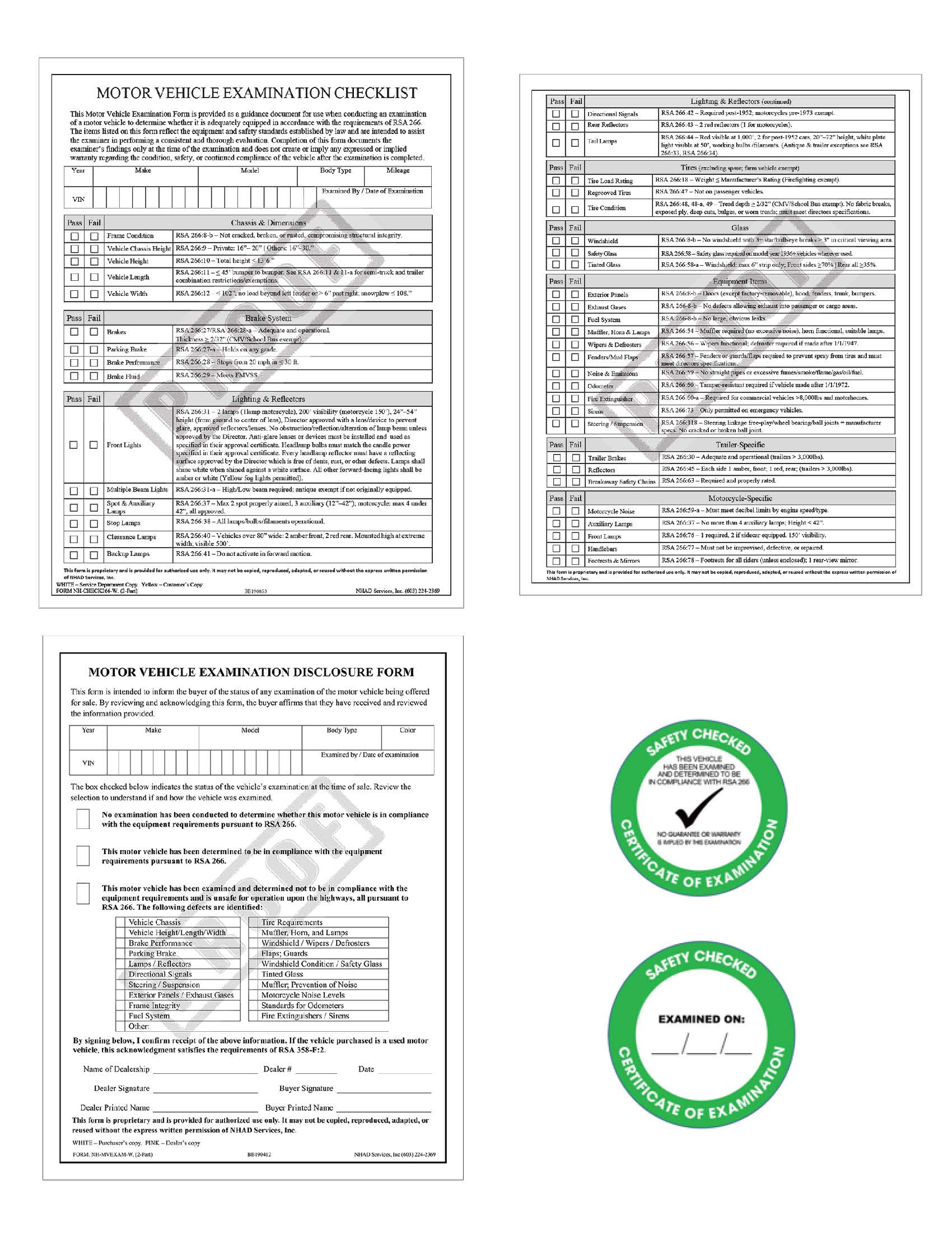 Safety Examination Bundle - Stickers / Disclosure Form / Checklist Form
