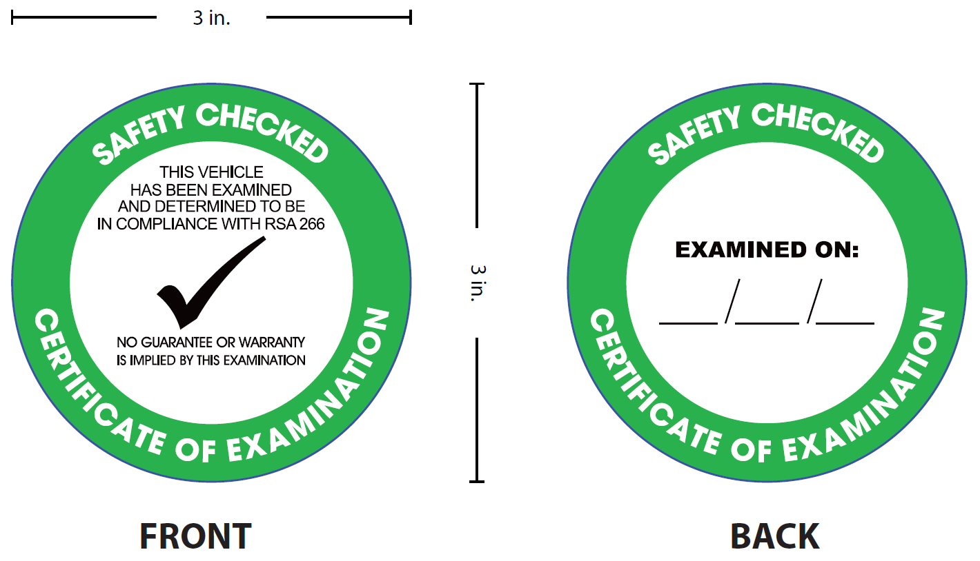 Certificate Of Examination Decals (Double-Sided) (COE)