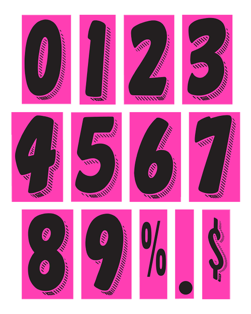7-1/2" Fluorescent Shadow Number Decals - Black/Hot Pink