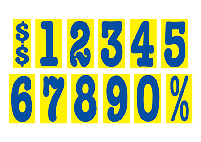 5-1/2" Mid-Size Number Decals - Blue/Yellow