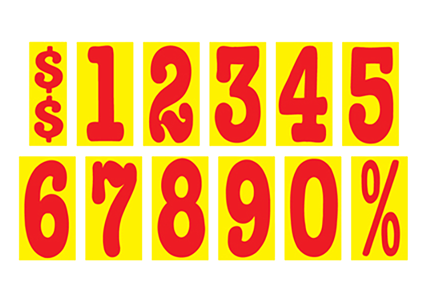 5-1/2" Mid-Size Number Decals - Red/Yellow