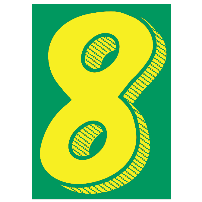 7-1/2" Shadow Number Decals - Yellow/Green