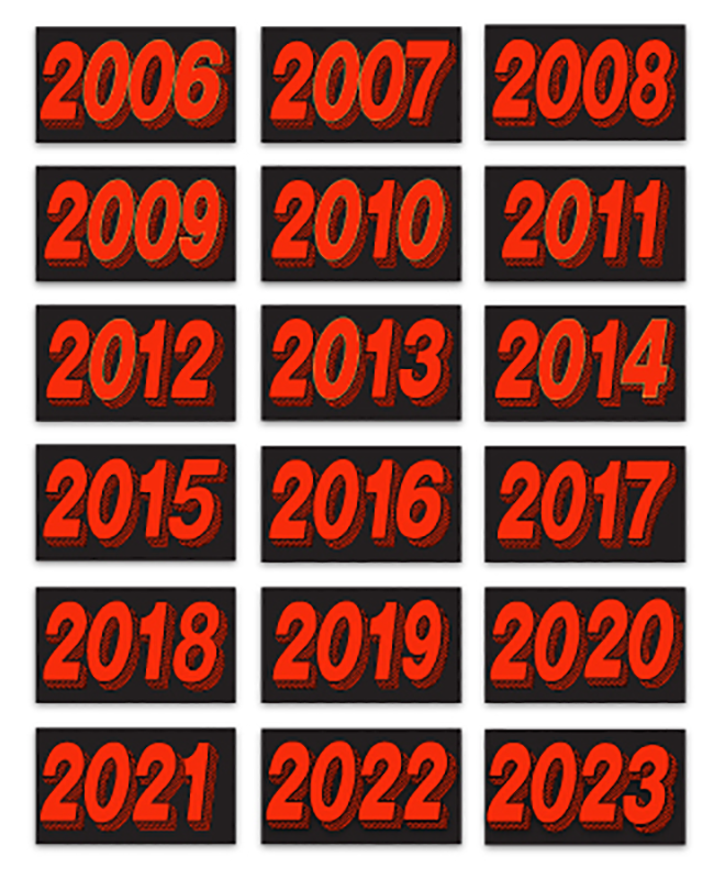 Fluorescent Year Model Decals - Fire Red/Black