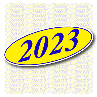 Oval Year Decals - Blue/Yellow