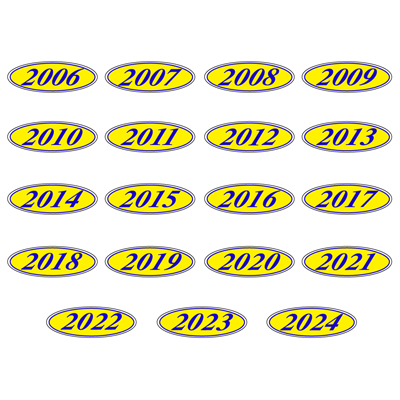 Oval Year Decals - Blue/Yellow