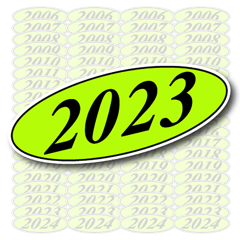 Oval Year Decals - Black/Fluorescent Green