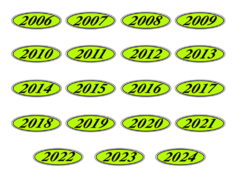 Oval Year Decals - Black/Fluorescent Green