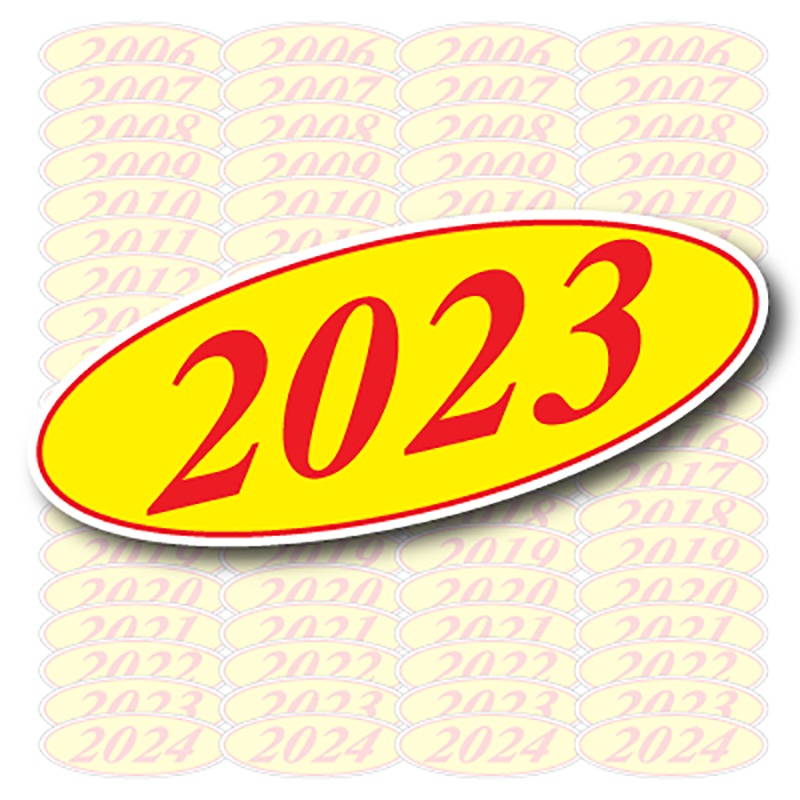 Oval Year Decals - Red/Yellow