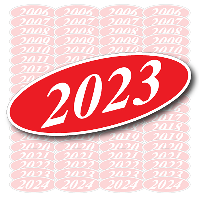 Oval Year Decals - White/Red
