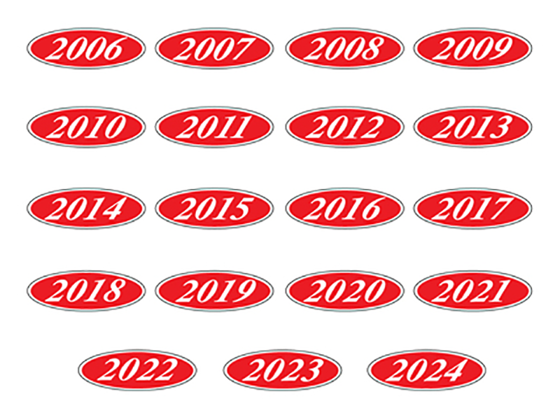 Oval Year Decals - White/Red