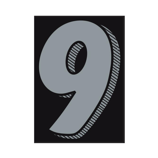 7-1/2" Shadow Number Decals - Silver/Black