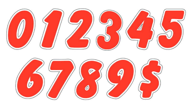 6-1/4" Die Cut Number Decals - Red/White