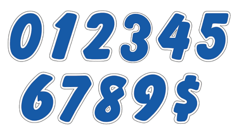 6-1/4" Die Cut Number Decals - Blue/White