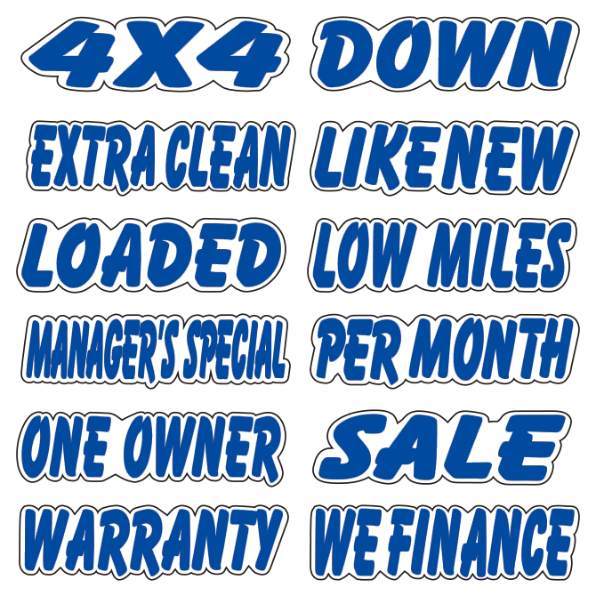 Die Cut Slogan Decals - Blue/White