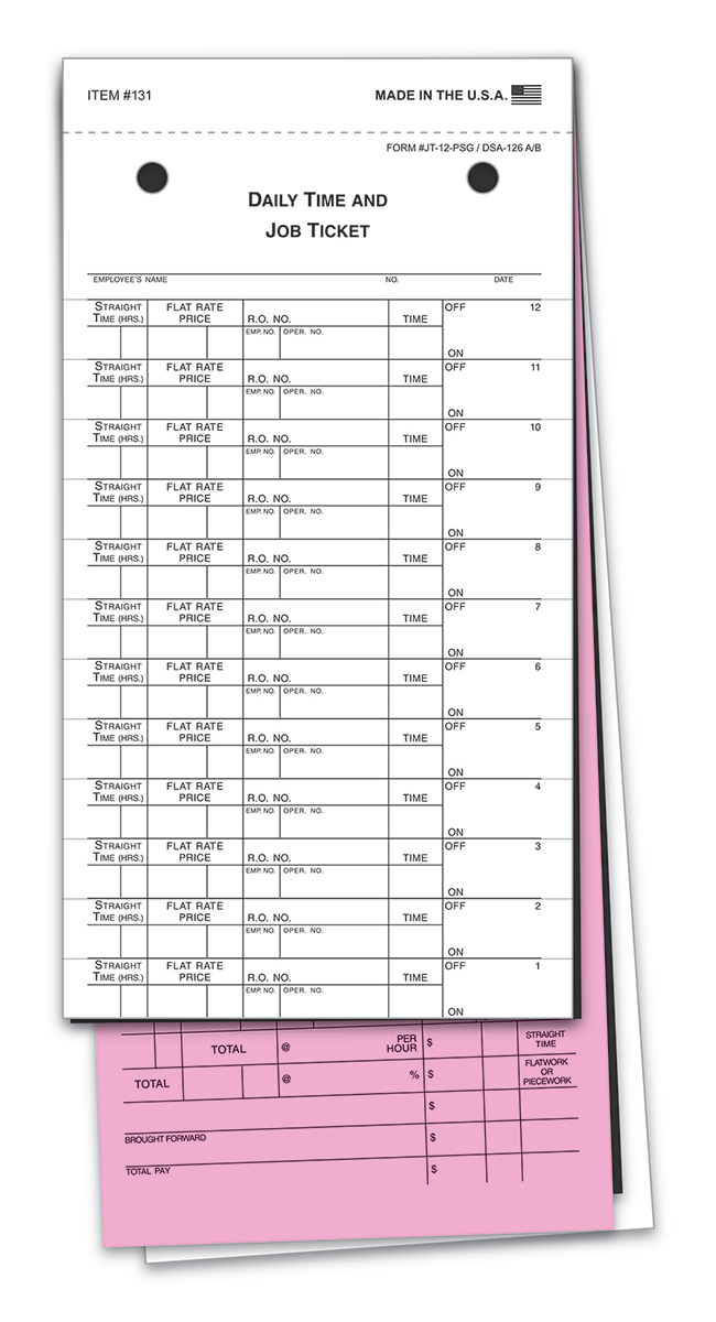 Job Time Tickets (JT-12-PSG / DSA-126-AB) (250/Pack)