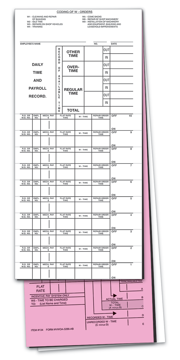 Job Time Tickets (JT-VWOA-3286) (250/Pack)