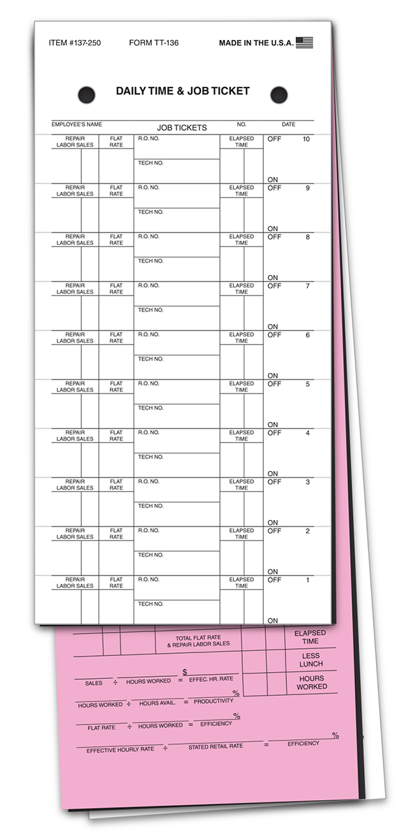 Job Time Tickets (TT136) (250/Pack)