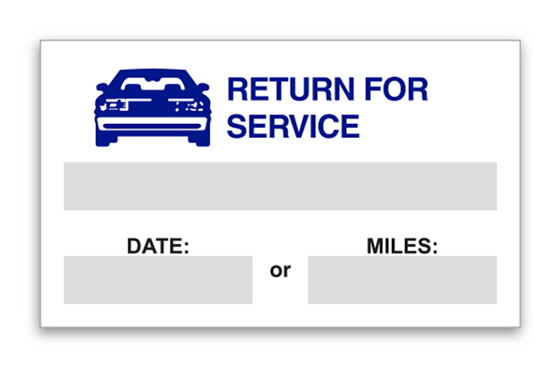Static Cling Reminder Sheet Labels (Box) - Return For Service (Blue Car)