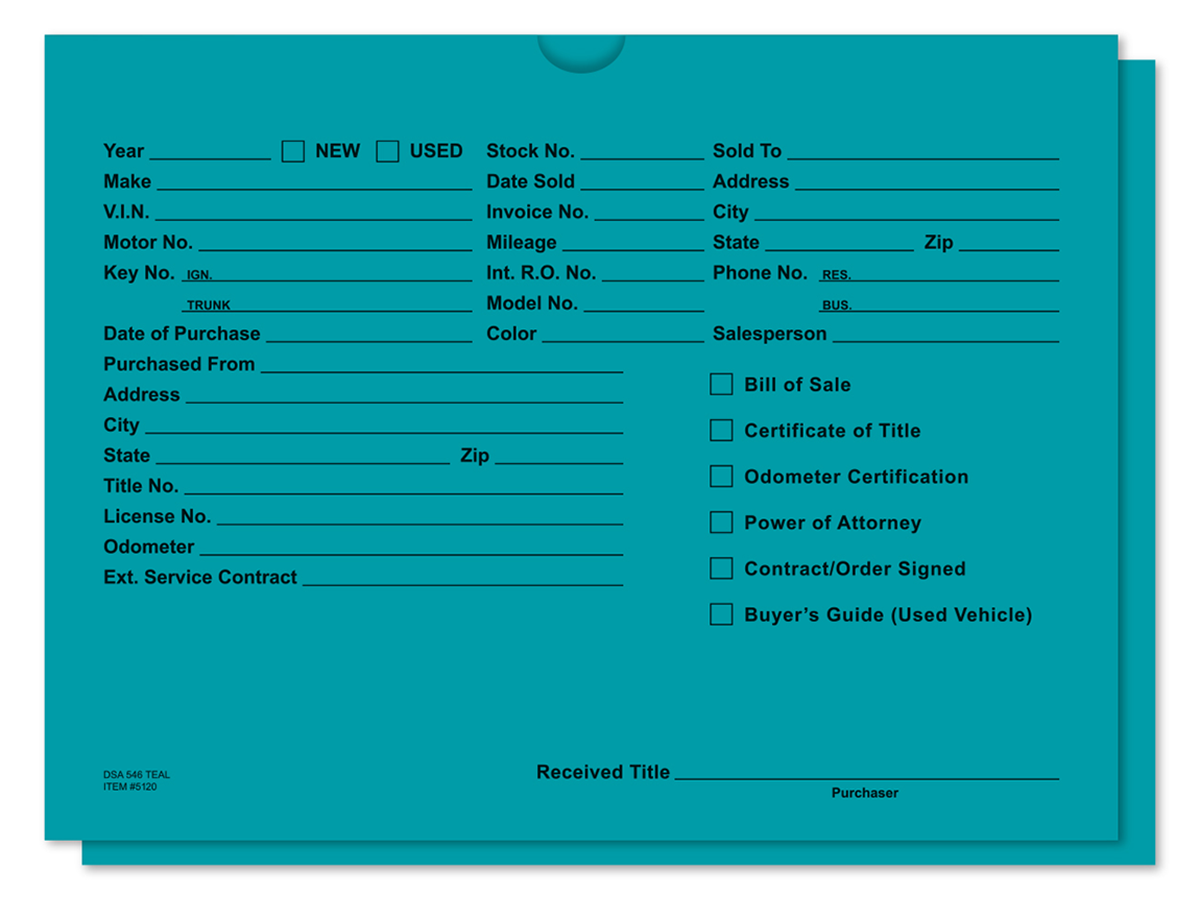 Printed Vehicle Deal Jackets (DSA-546) (100/Pack)