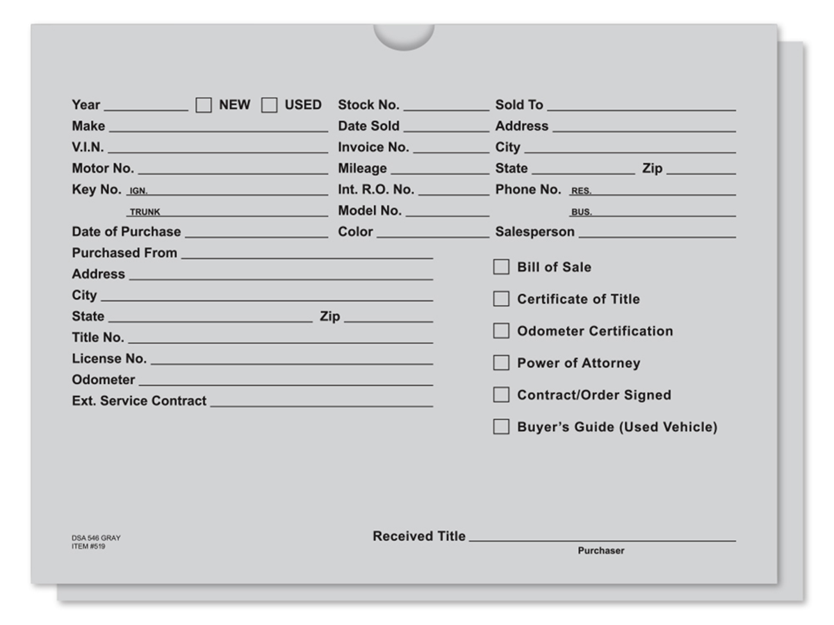 Printed Vehicle Deal Jackets (DSA-546) (100/Pack)